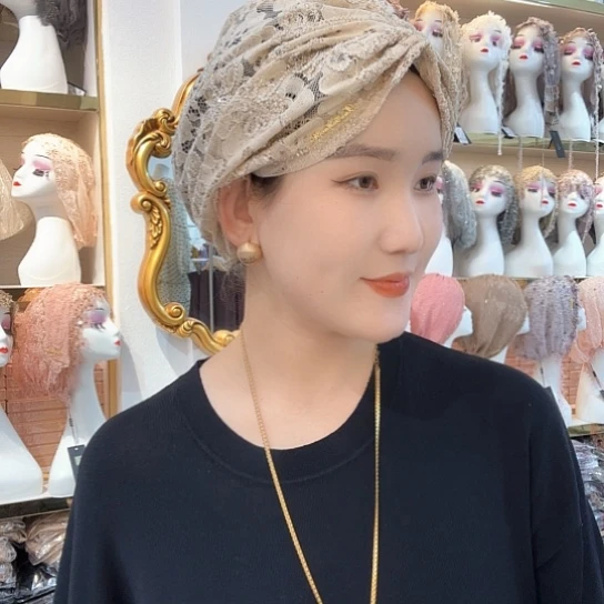 棉米白色发带帽做福利