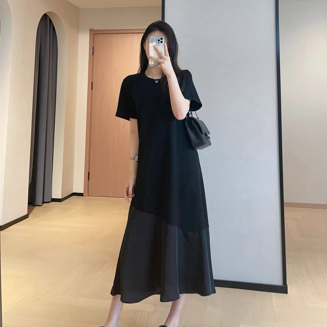 2025新款夏季藏肉显瘦慵懒随性宽松小黑裙T恤长裙女大码连衣裙女