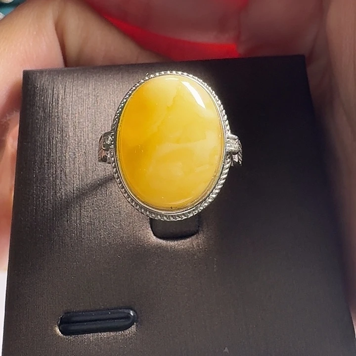 蜜蜡银S925镶嵌戒指戒指
