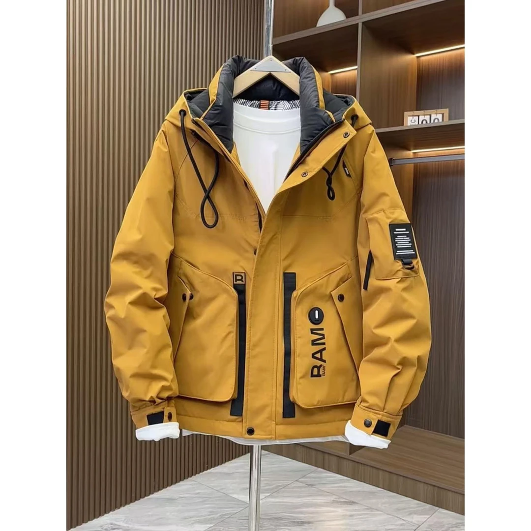 彪博户外冬季新款男士羽绒服口袋保暖防寒加厚连帽冲锋衣工装外套