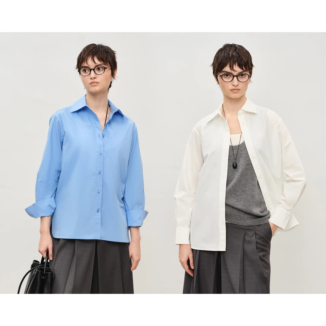 MARIUS爆款高密精梳棉佰搭正肩通勤休闲微修身纯色衬衫