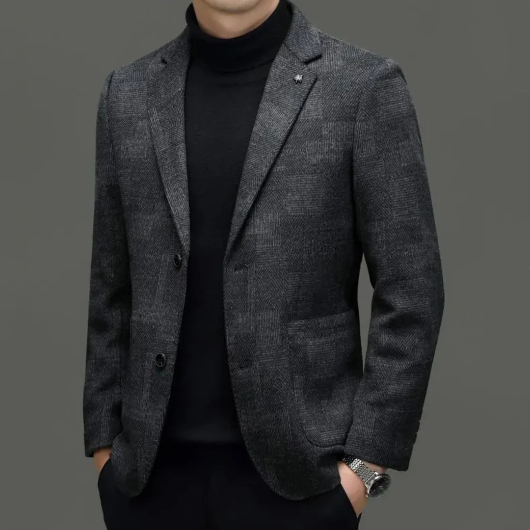男士秋冬商务气质休闲时尚百搭平驳领羊毛西装外套/2302