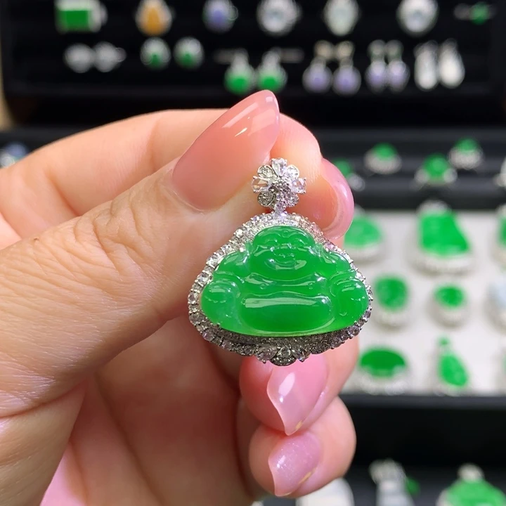 翡翠18K金镶嵌吊坠(不含链)