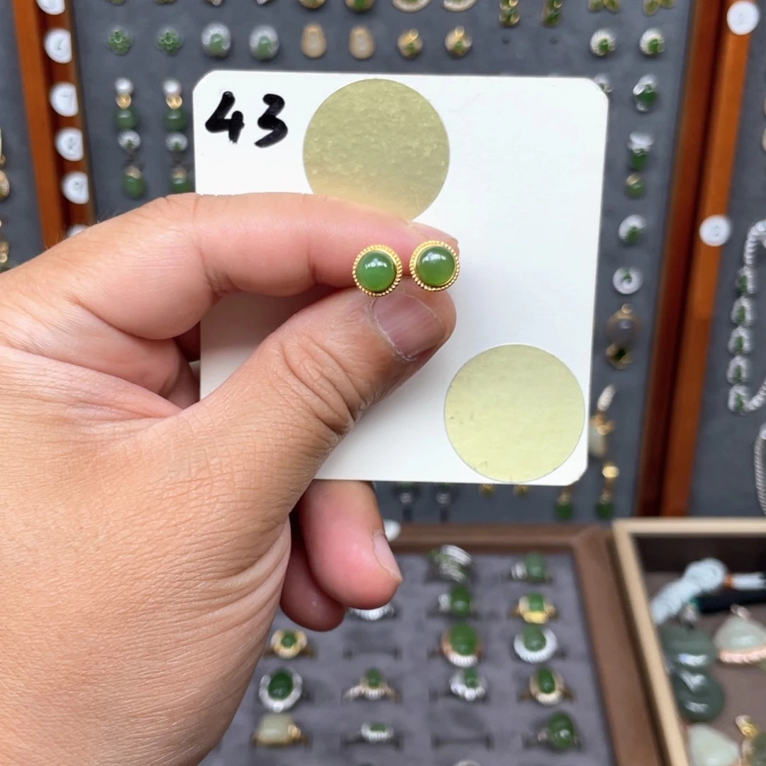 和田玉银S925镶嵌耳饰和田玉43