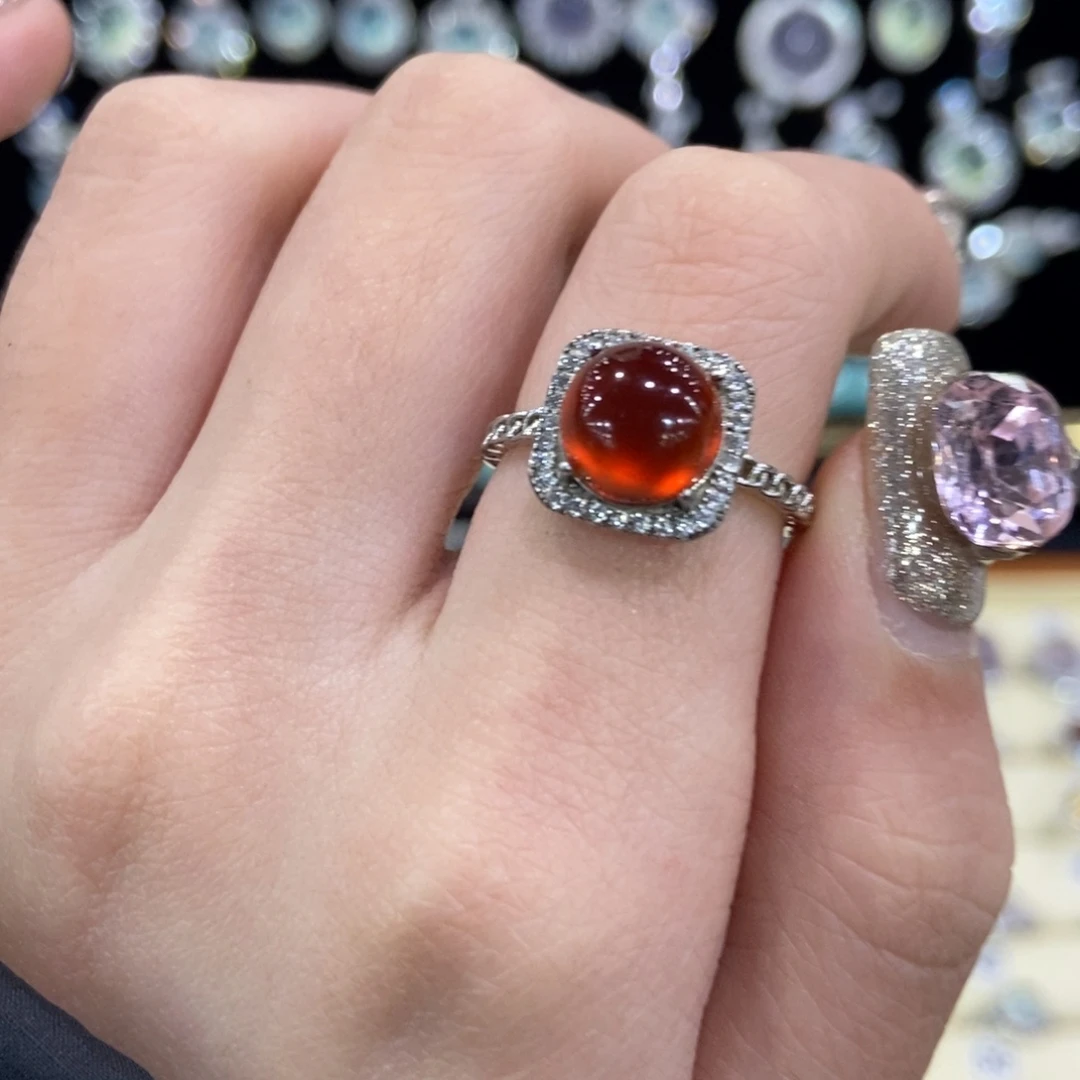 石榴石戒指银S925镶嵌