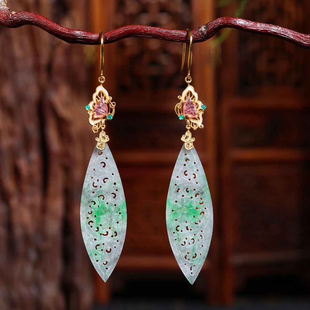 原创国风新中式定制珠宝s925银镶翡翠耳饰