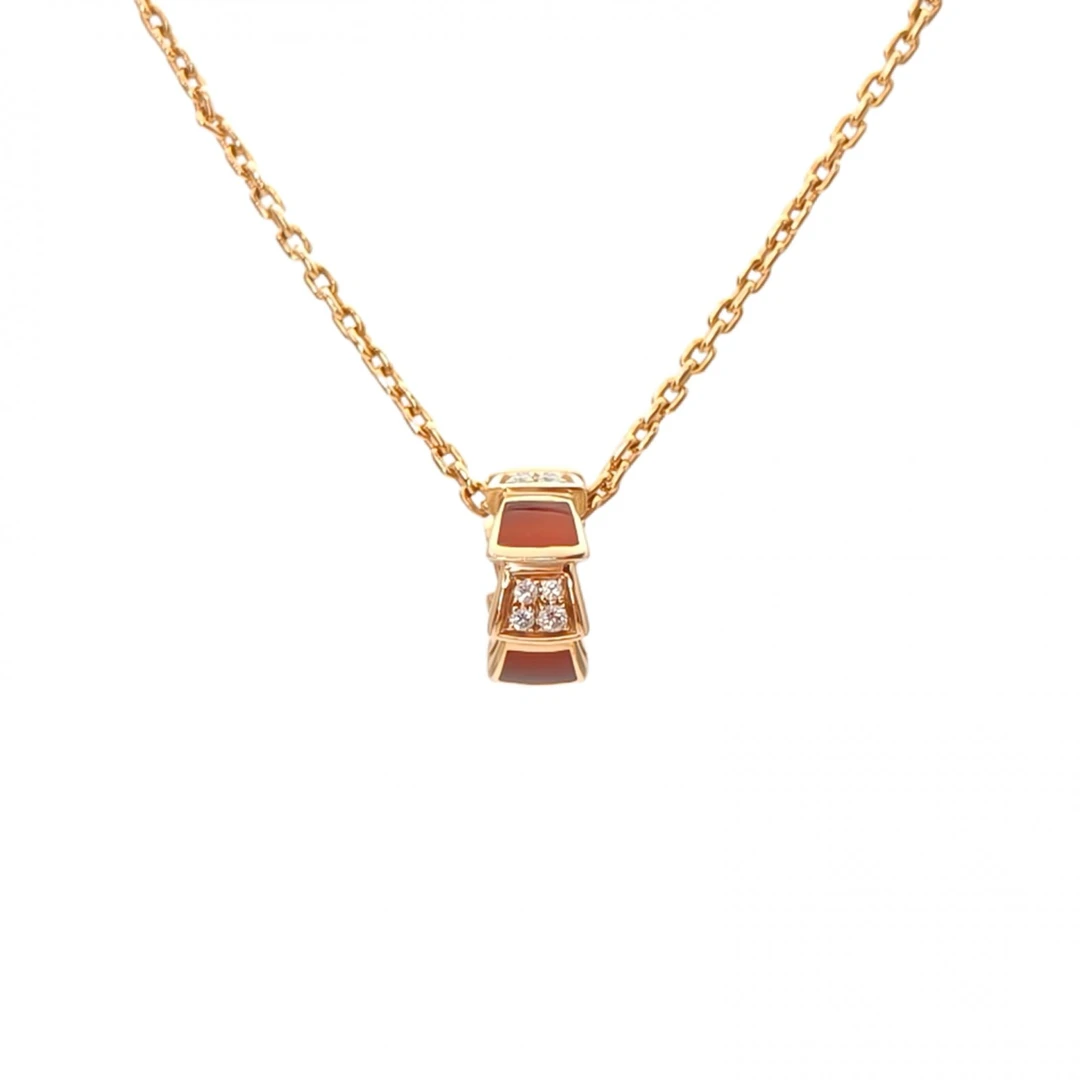 95新 BVLGARI/宝格丽 【念念】玫瑰金 间钻 蛇骨 项链 18K//