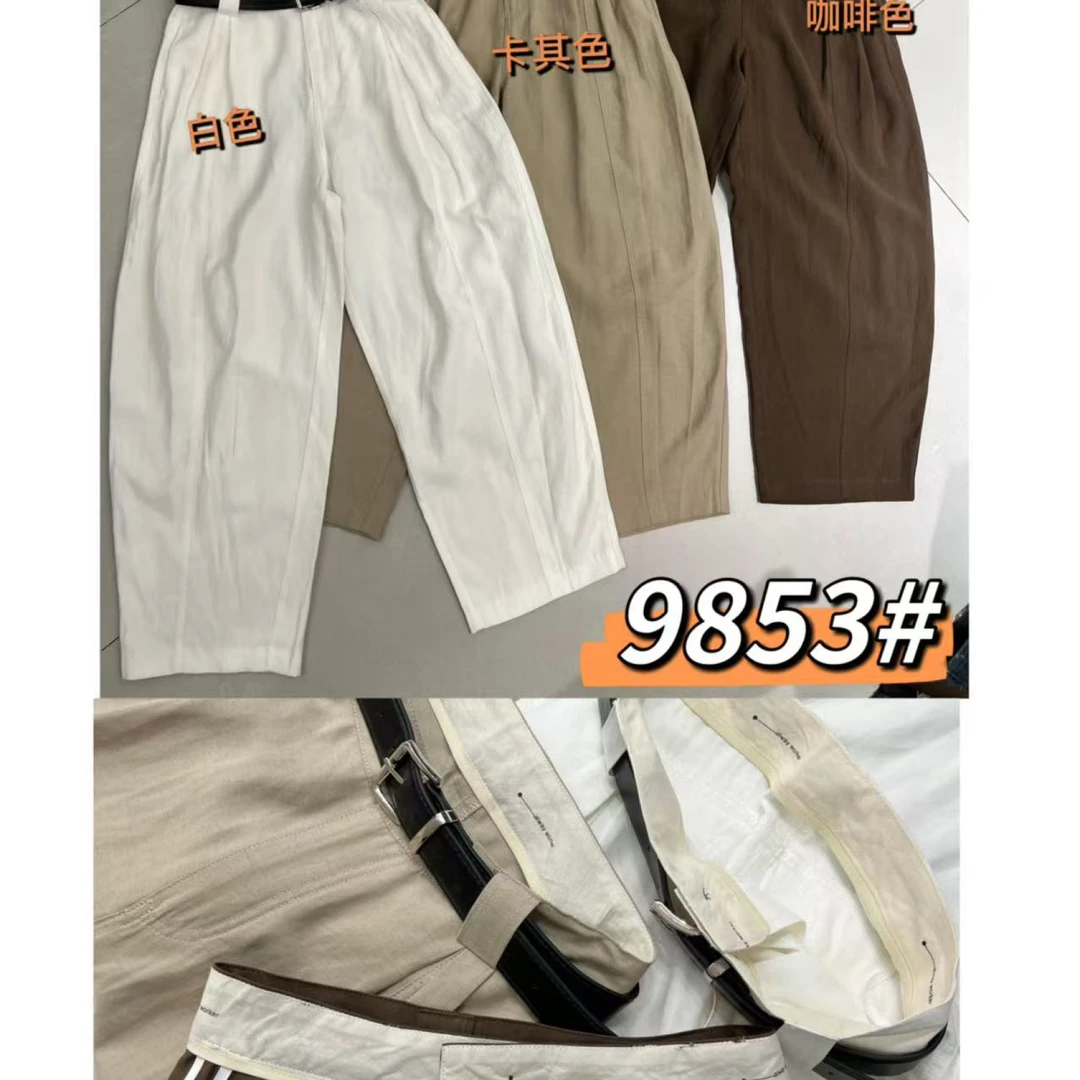 9853#欧货@SUOMALA 麻.料西裤 弯刀休闲裤女 （无腰带）