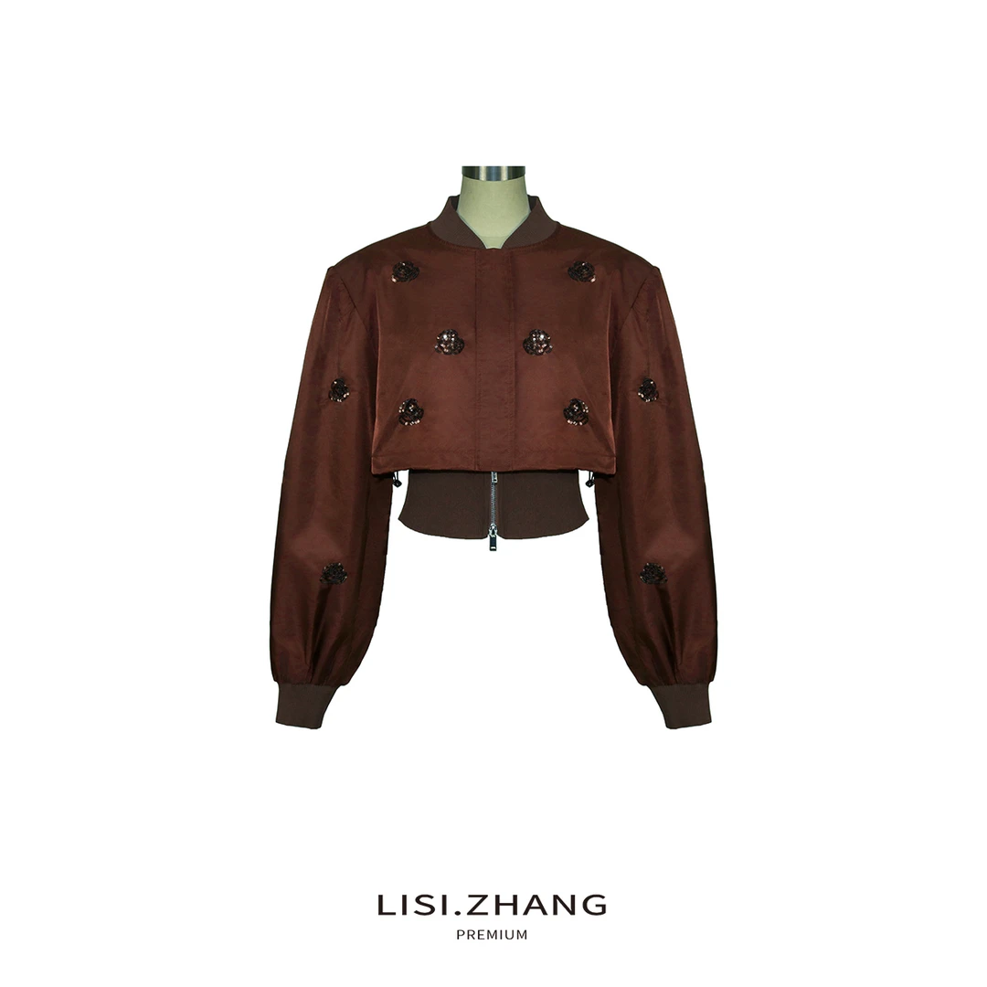 LISI.ZHANG--【短外套吊带套装】时尚短款亮片装饰拉链吊带时尚套装