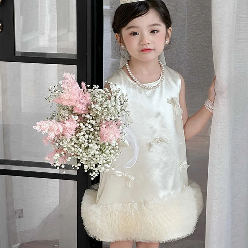 木木屋亲子装女童公主裙2025新款夏装洋气女宝宝蝴蝶结网纱连衣裙