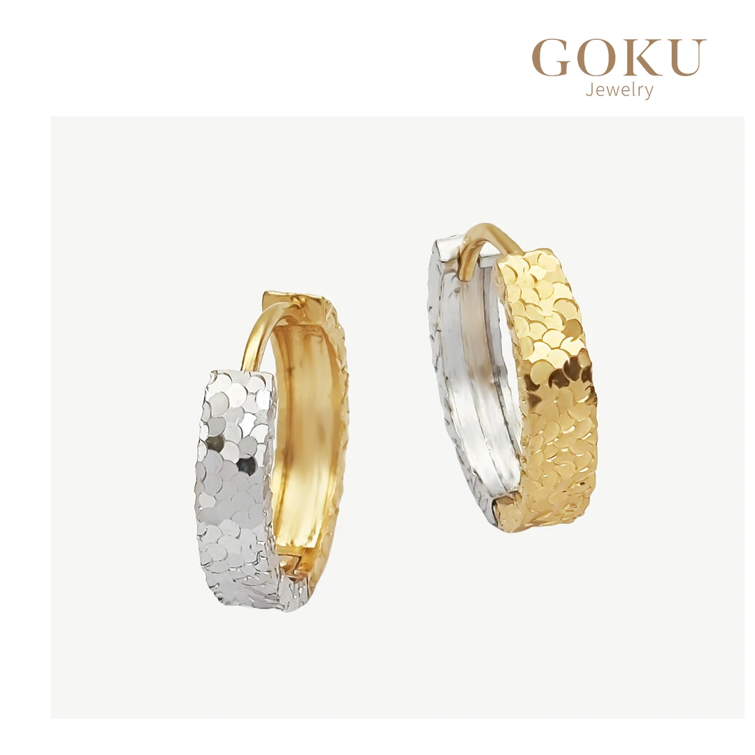 GOKU18K金耳环女碎冰冰爆闪耳扣黄白双色时尚设计师款素金耳饰