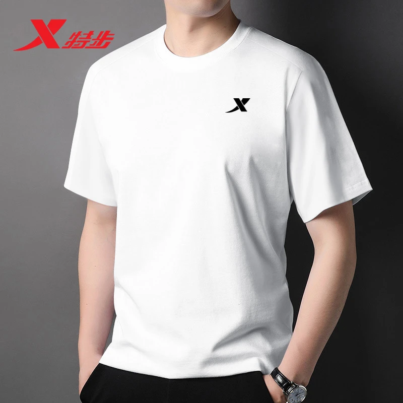 特步男装短袖男t恤2025新款男生穿搭衣服运动上衣圆领棉质运动t恤