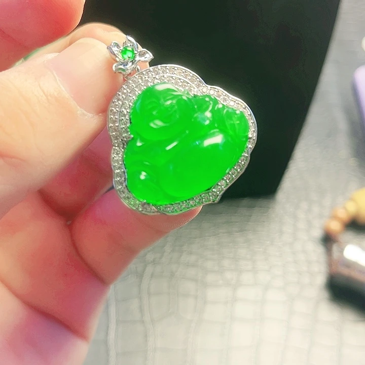 颈饰银S925镀金镶嵌翡翠