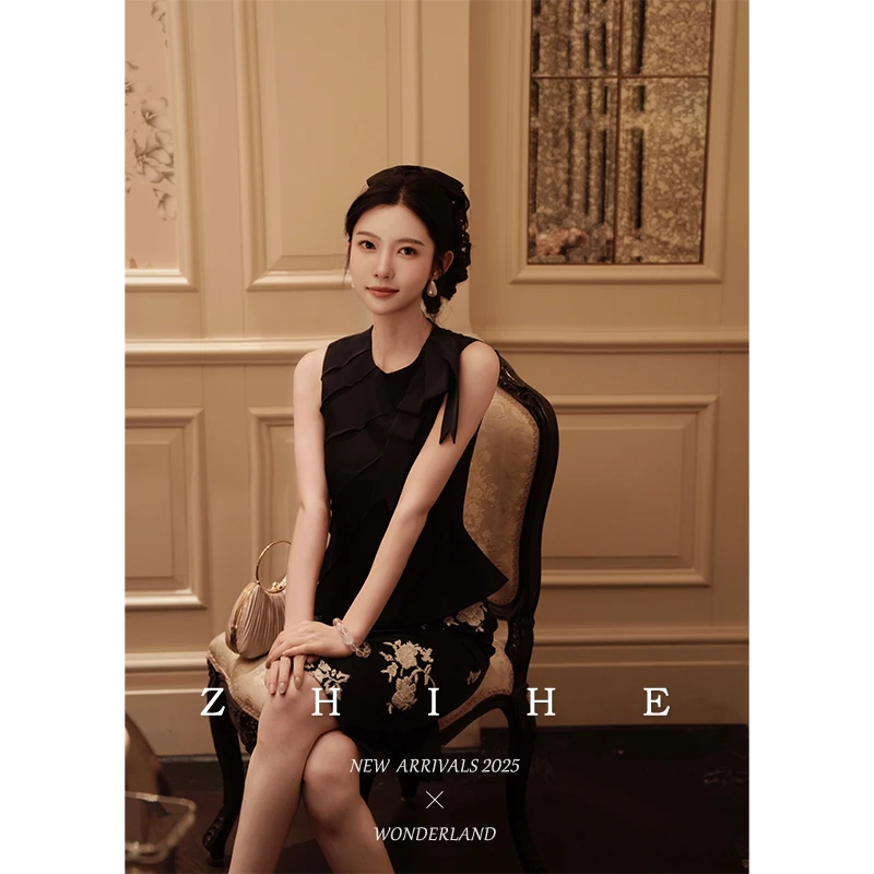 至禾Wonderland【布鲁克林】静奢设计感蝴蝶结无袖上衣+串珠绣绣花