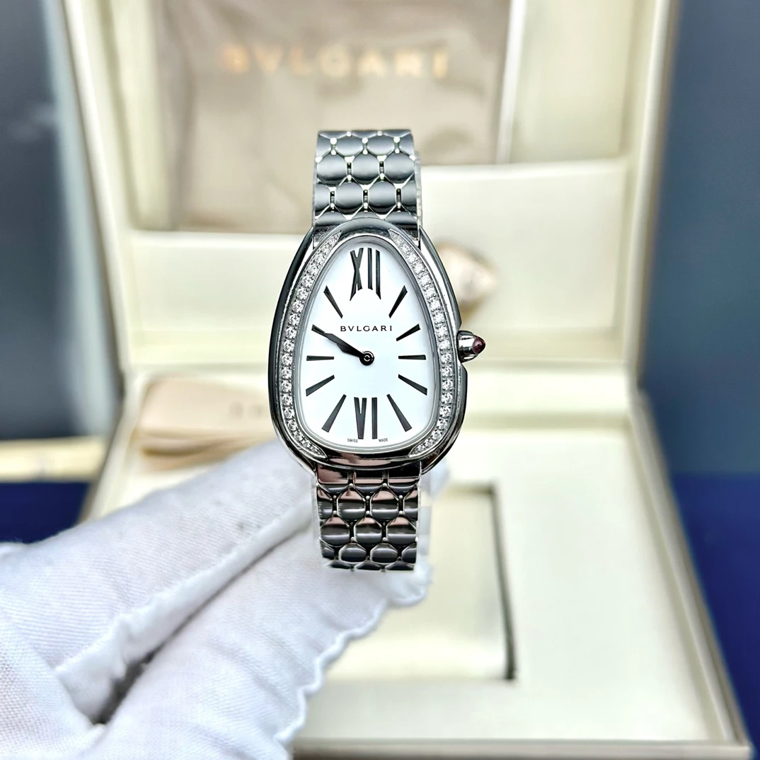 99新 BVLGARI/宝格丽 103949 SERPENTI系列33mm精钢原钻银盘罗马