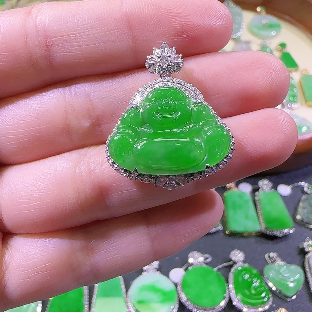 翡翠18K金镶嵌吊坠(不含链)