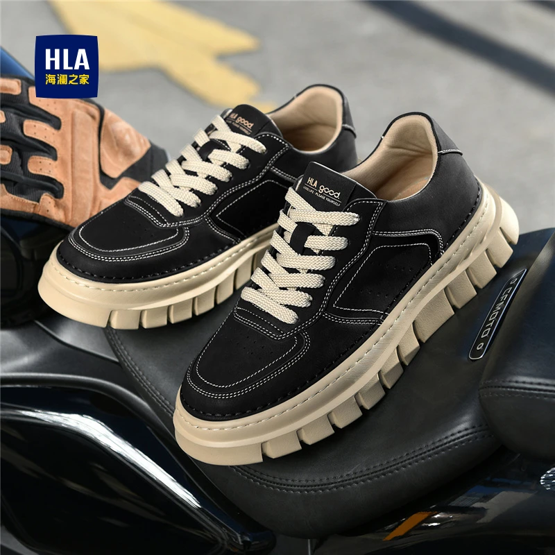 HLA/海澜之家男鞋2025新款春秋透气百搭工装鞋潮流增高防滑运动鞋