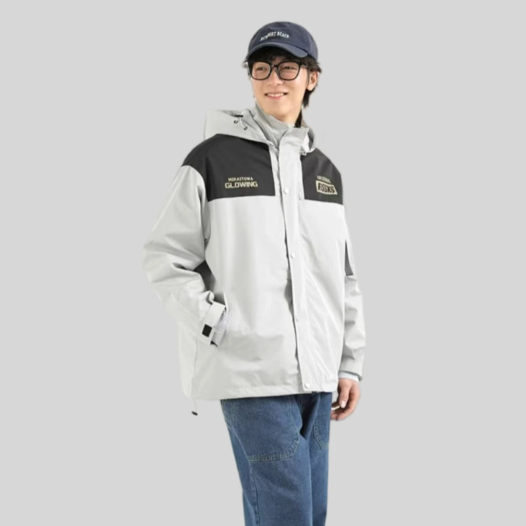 潮牌美式拼接撞色冲锋衣时尚三防冲锋可拆卸连帽外套夹克