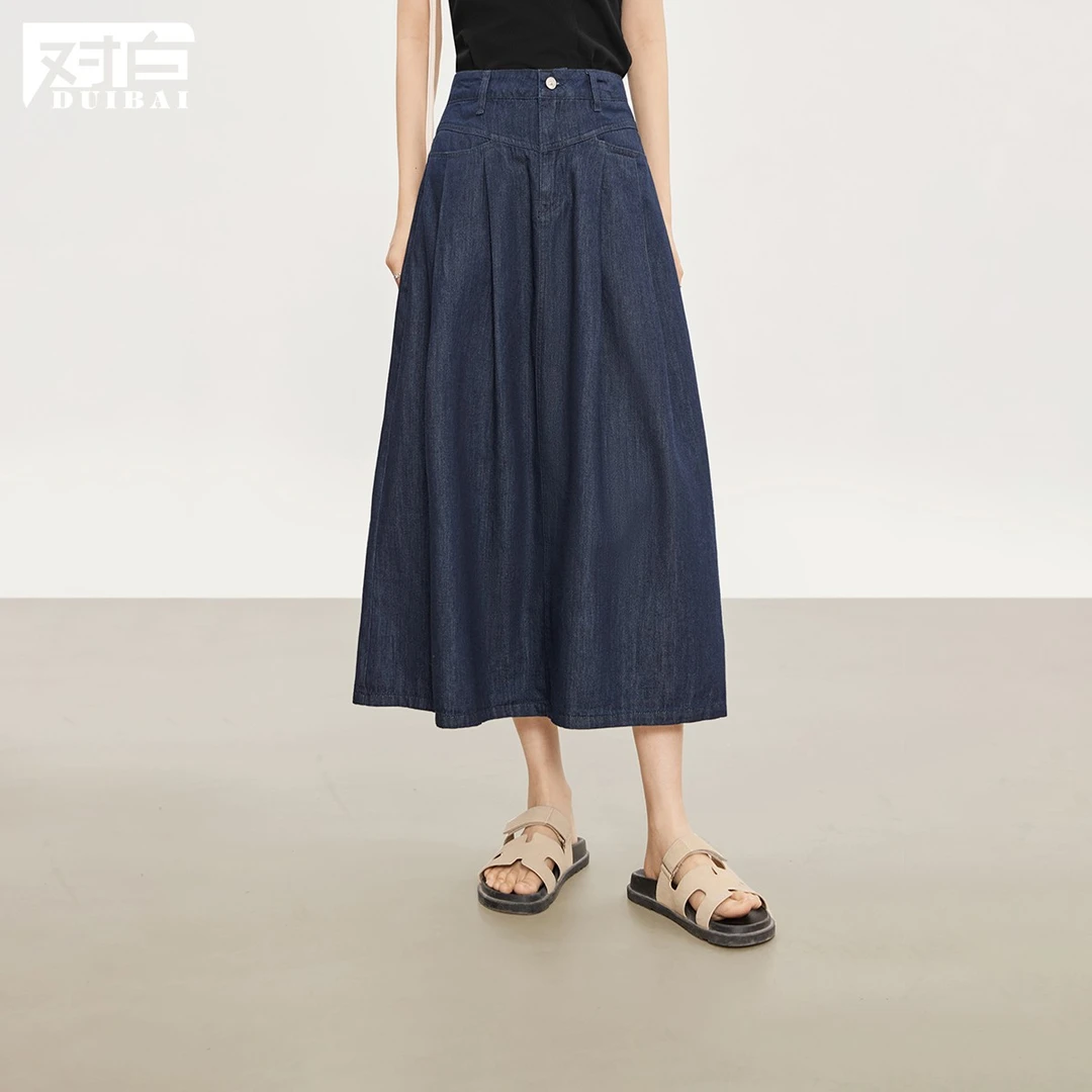 对白复古高腰牛仔半身裙女2025夏季新款显瘦A字伞裙