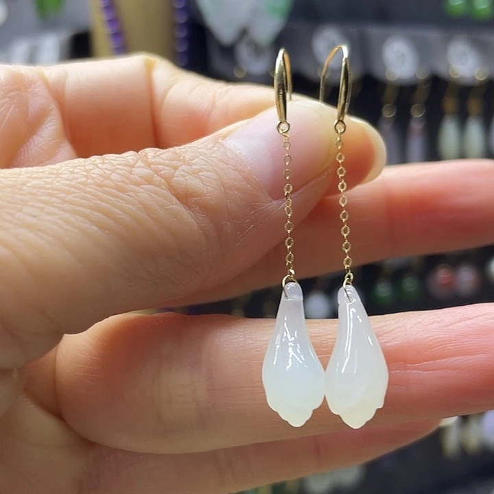 和田玉银S925镀金镶嵌耳饰