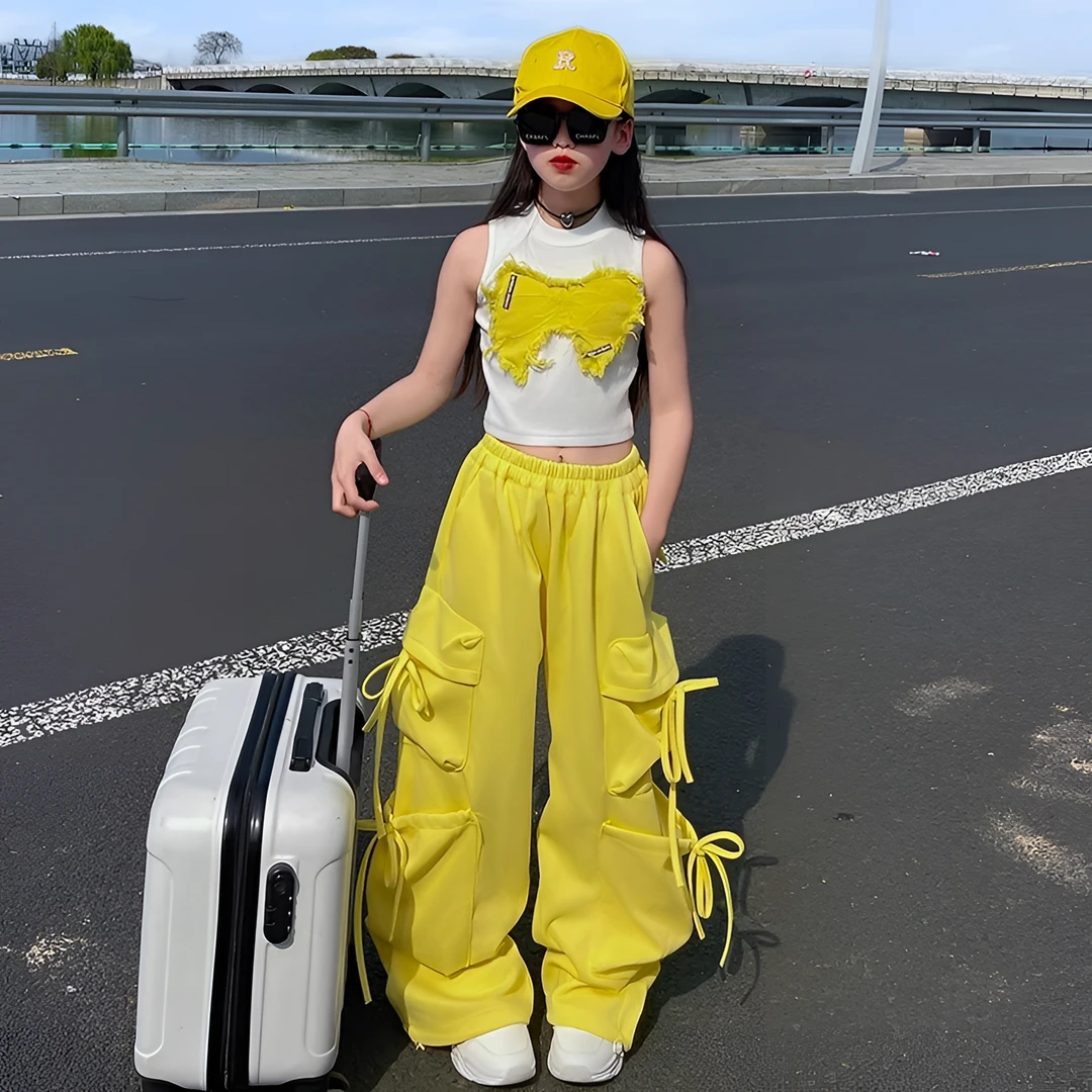 女童裤子春夏款2025新款儿童春装工装裤中大童装休闲阔腿裤长裤潮