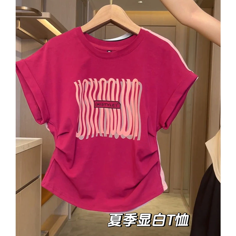 特大码200斤日系chic独特小飞袖设计感正肩t恤女夏季薄款掐腰上衣