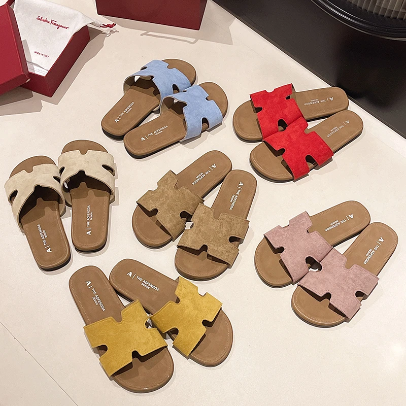 2025夏季新款多巴胺色系韩版平底凉拖鞋外穿沙滩度假软底一字拖