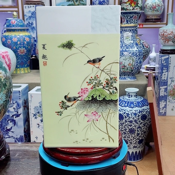 江***望花瓶全手工粉彩四方镶器
