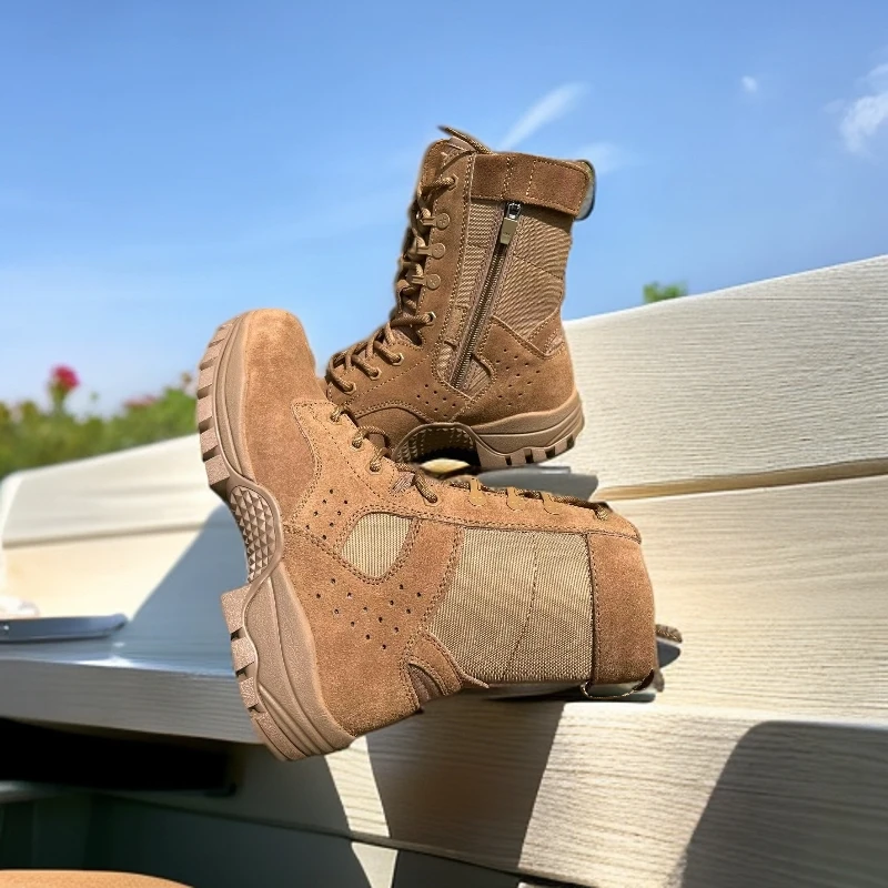 棕色男女高帮作战靴碳板轻便防刺耐磨户外登山训练鞋