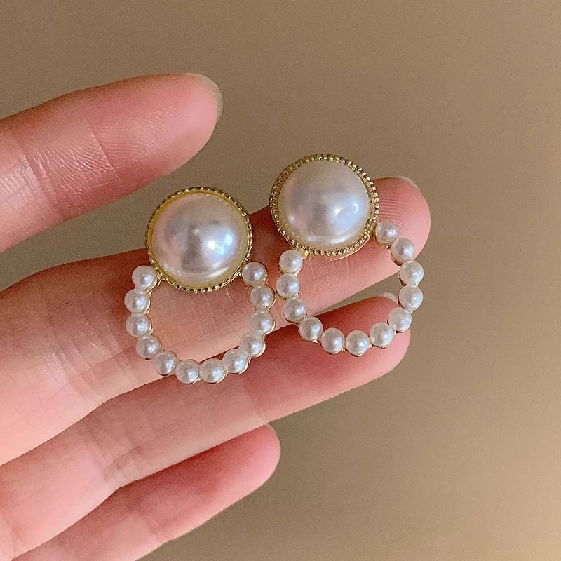 合金耳饰 韩国简约圆圈珍珠耳环女温柔风气质大方耳钉耳饰品