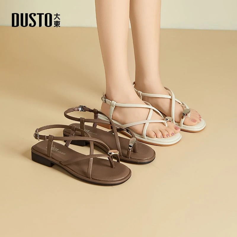 大东女鞋复古舒适轻便日常罗马凉鞋2025夏季时尚小众百搭鞋子0152