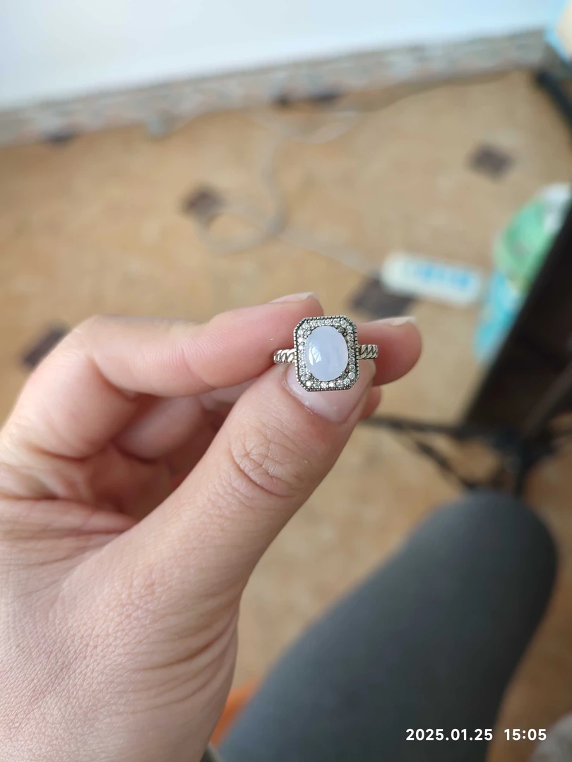 天然翡翠冰紫蛋面戒指