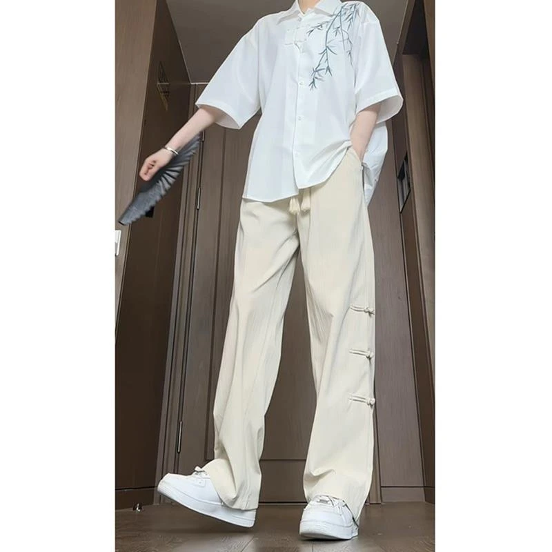 新中式国风套装男夏季薄款衬衫裤子男装搭配青少年潮男穿搭一整套