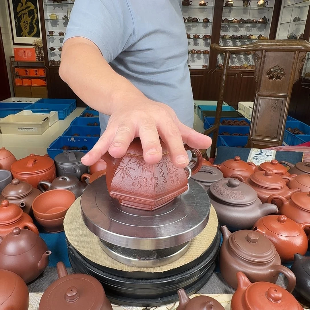 茶壶紫砂六方朱泥
