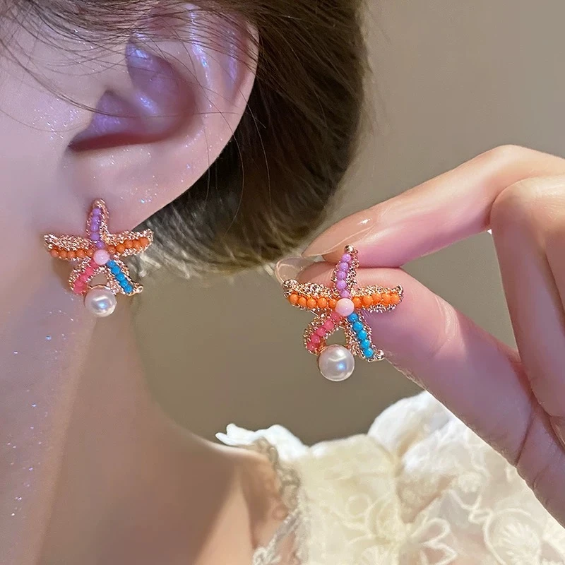 铜合金耳饰 彩色海星耳环2025新款爆款高级感气质海边度假风耳饰
