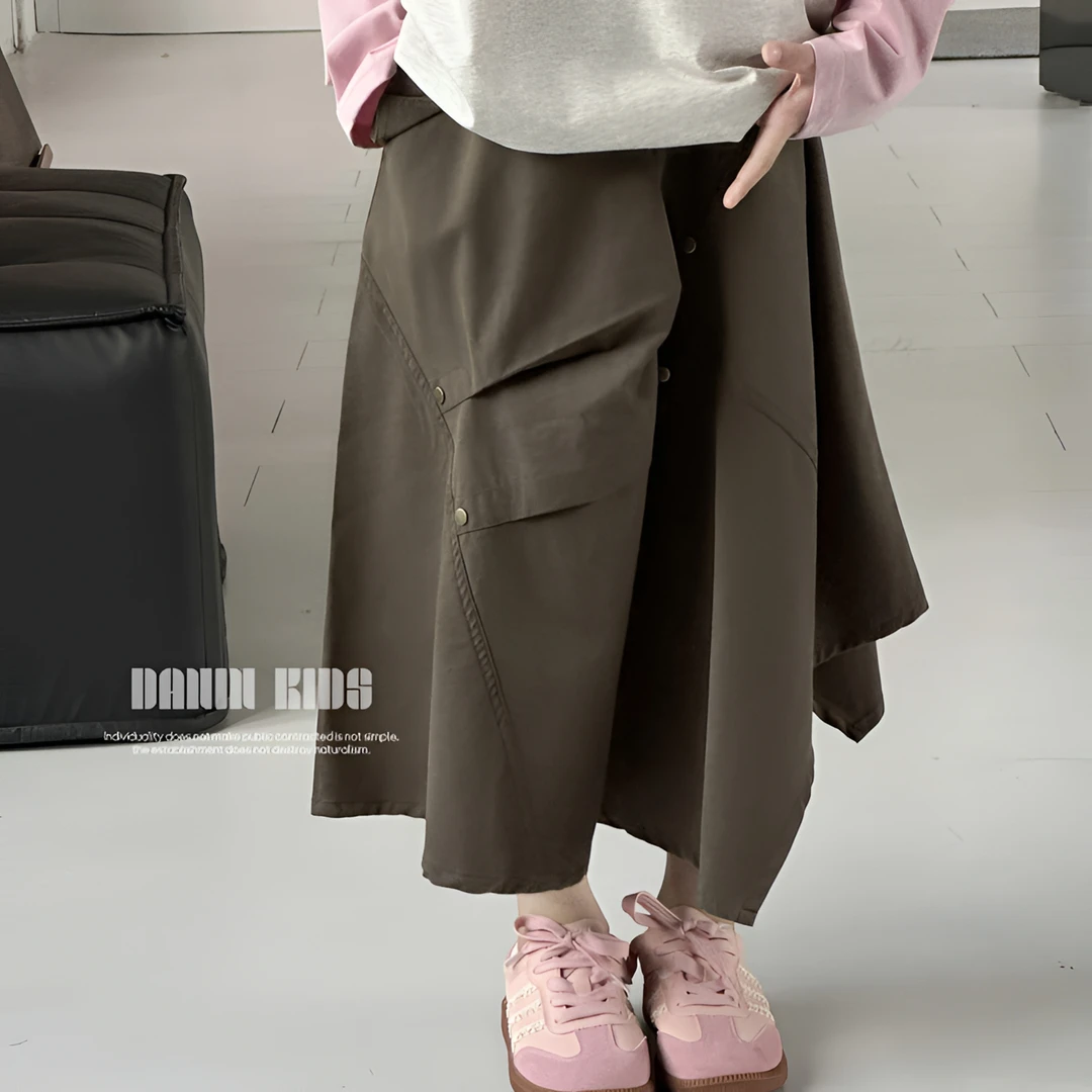 【嗒囜】女童25春季新款时尚设计款下摆不规则半裙儿童松紧腰长裙