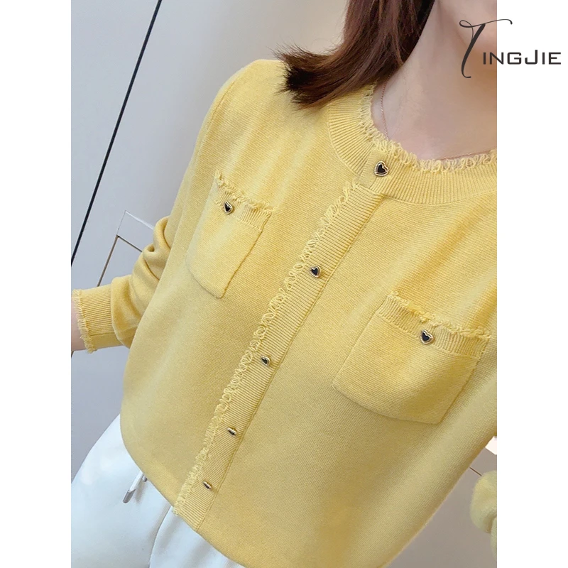 婷姐~【织梦金香】气质高级小香风亮色时尚显白圆领针织套头B2511