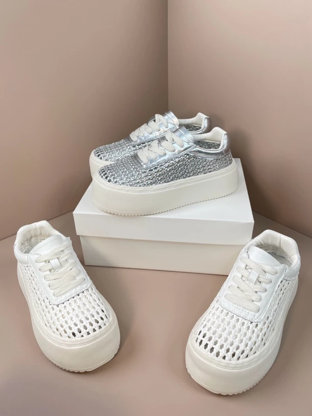 厚底透气网面明星同款镂空编织小白鞋夏季百搭增高时尚休闲鞋999