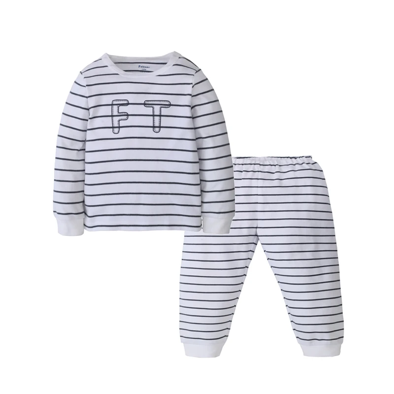 外贸原单美版A类加肥男童家居套装柔软亲肤秋季条纹版全棉