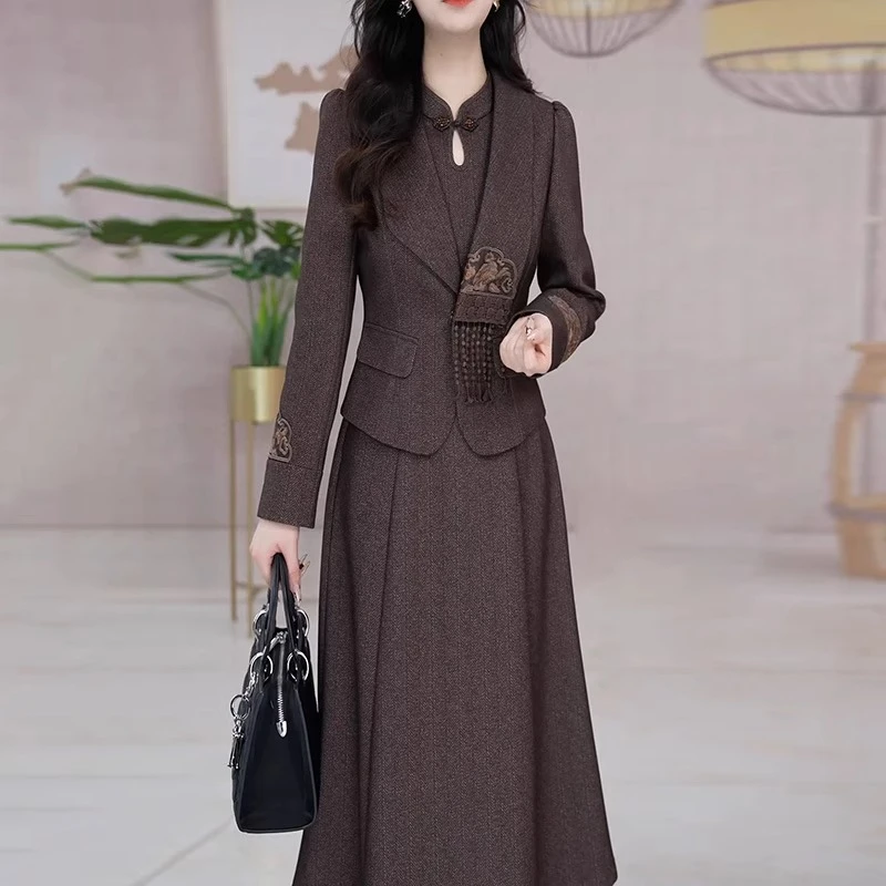 梦晚新中式国风套装连衣裙2025新款春秋轻奢高级感小香风两件套