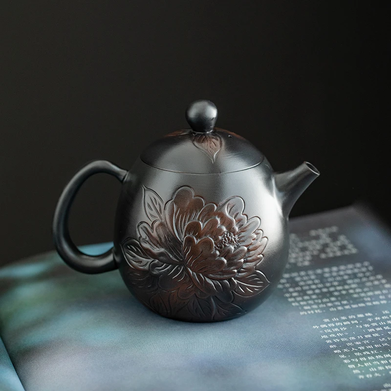 紫陶浮雕茶壶半手工大容量功夫茶具泡茶壶单壶高档家用2025新款