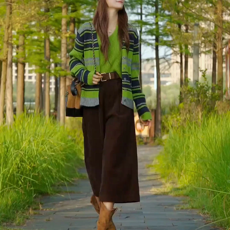 2025秋新款高级感气质慵懒风针织上衣休闲裤两件套洋气减龄套装女