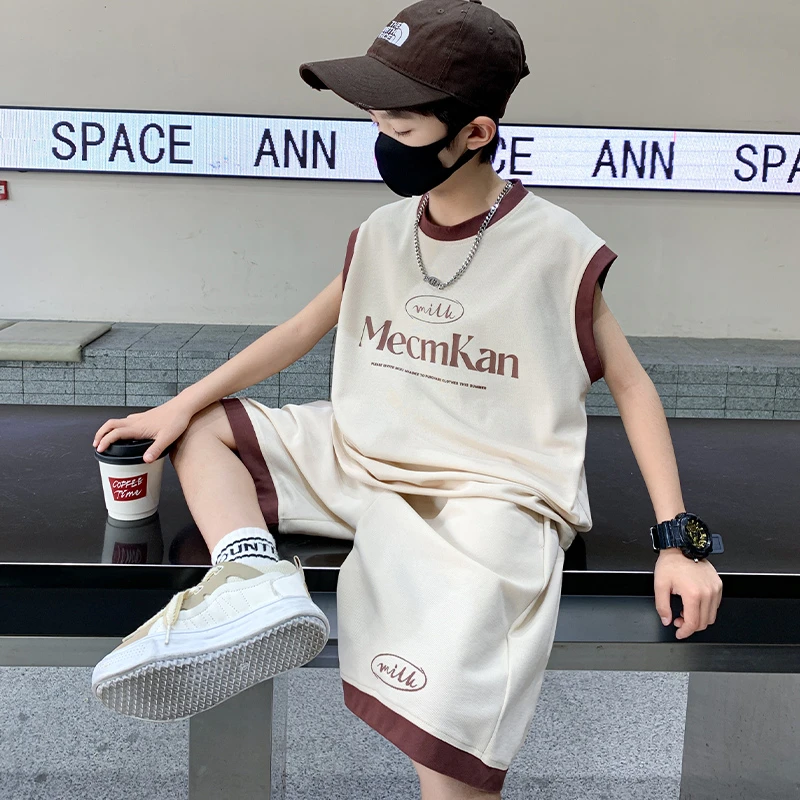 男童背心套装夏季薄款2025新款儿童夏装撞色无袖衣服帅气夏装男孩