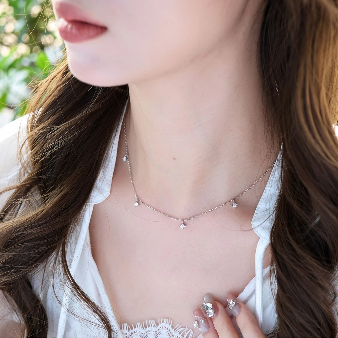 坠链均925银莫桑石 红风铃锁骨链 气质百搭大众时尚女简约设计感