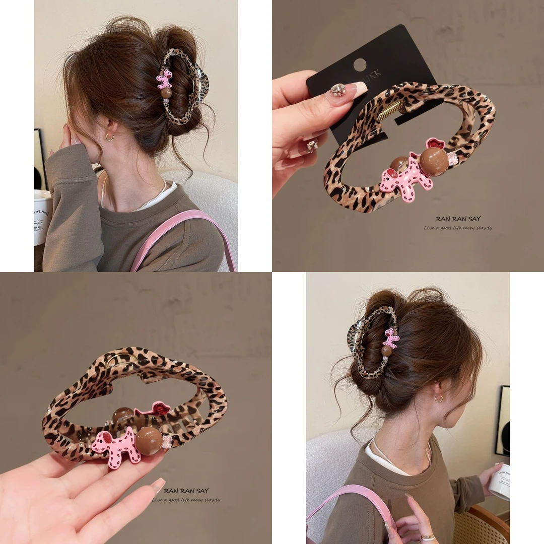 韩国豹纹云朵抓夹女高级感2025新款气质小狗发抓后脑勺大号鲨鱼夹