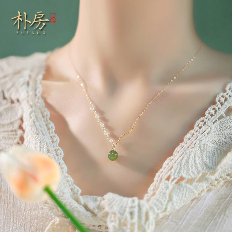 朴房复古天然锁骨链简约轻奢小众高级感1和田玉锁骨链
