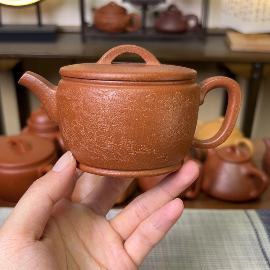 紫泥茶壶紫砂壶汉瓦黄降坡200cc