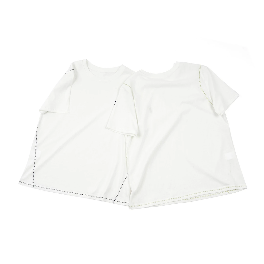 【时尚撞色绣花短袖】ZY5ZB0621夏季新款爆款设计师简约圆领白色T恤