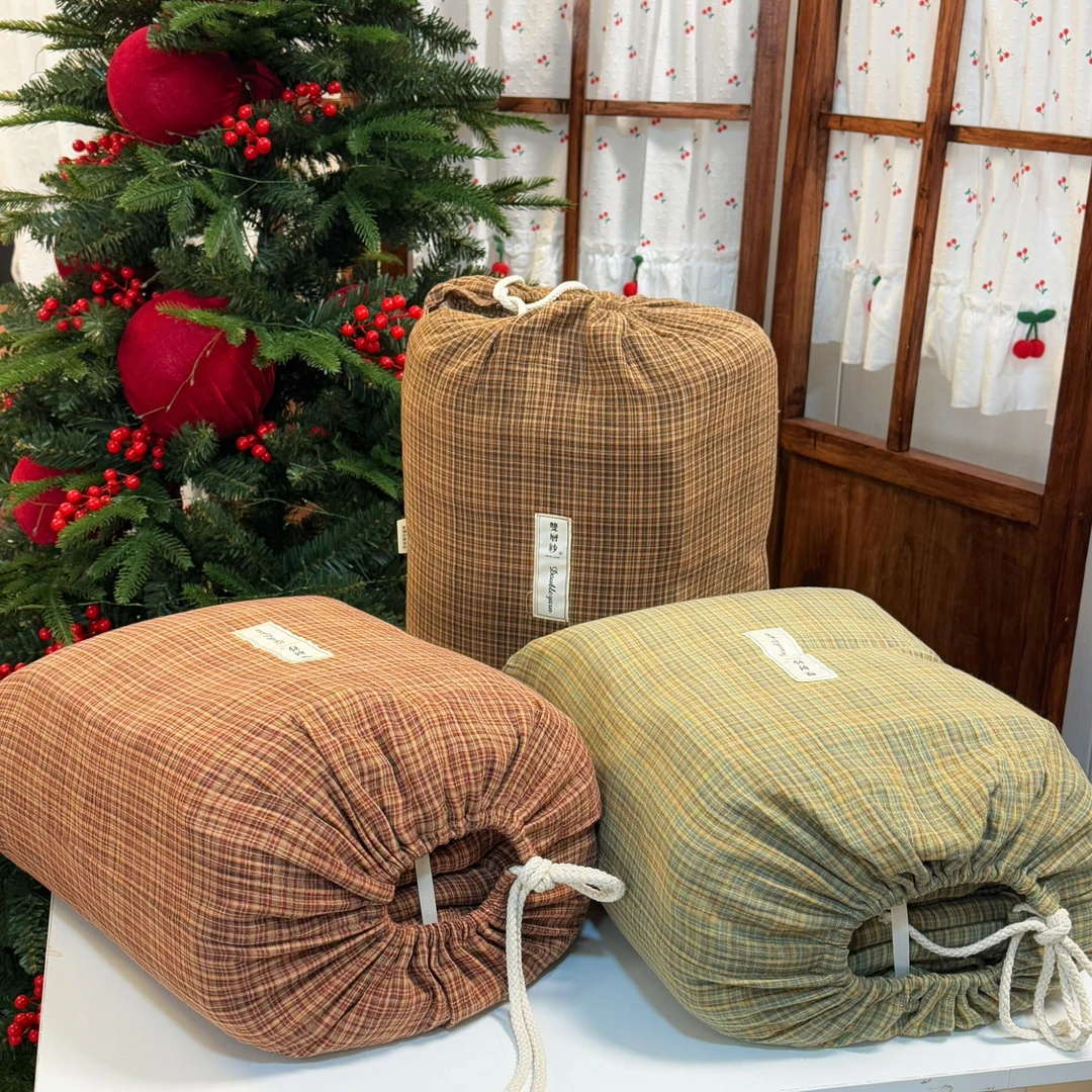 巴塞罗那系列格纹 简约复古双层纱全棉纯棉四件套