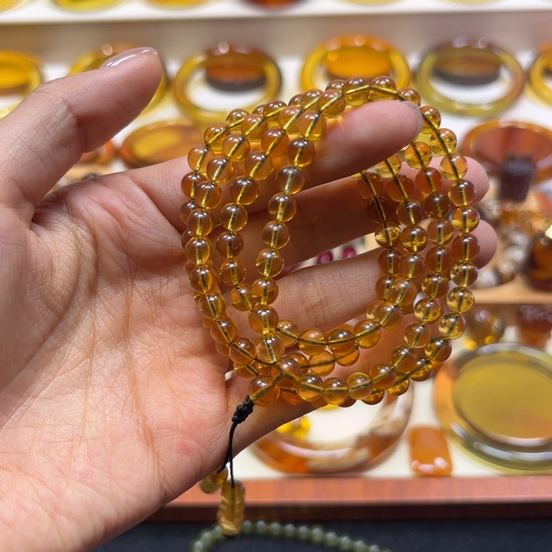 未镶嵌琥珀手镯金棕5mm/108